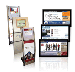 Easy-to-update interactive multimedia presentations displayed on touch-screen kiosks, plasma and LCD screens.